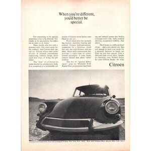 1967 Citroen DS Sports Sedan Vintage Print Ad Front Grill Headlights Desert Art